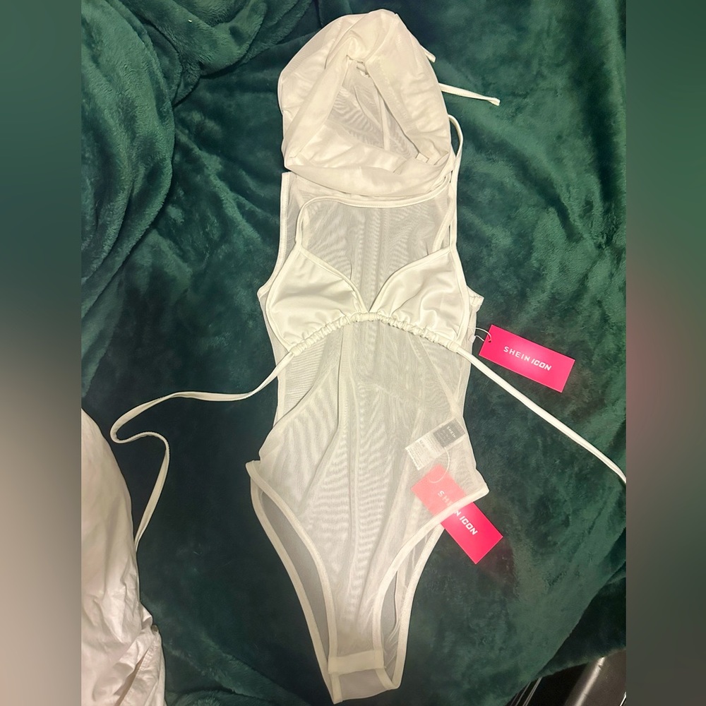Mesh hooded bodysuit with bralette